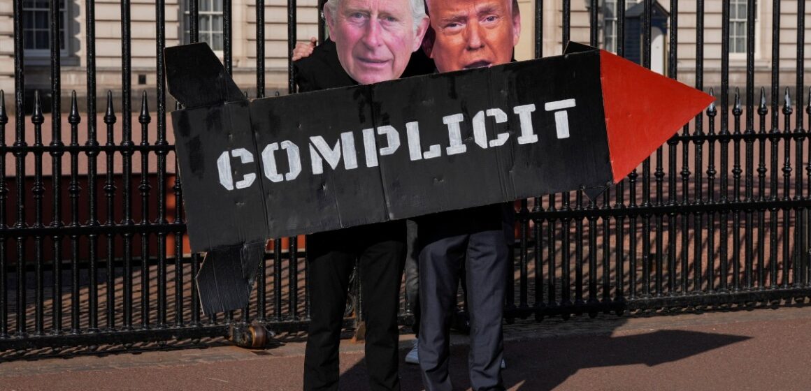 Protest Outside Buckingham Palace As King Charles III Begins US State Visit